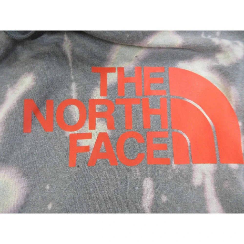 The North Face Hoodie Mens Medium Gray Bleach Dye Fleece Pullover Sweatshirt